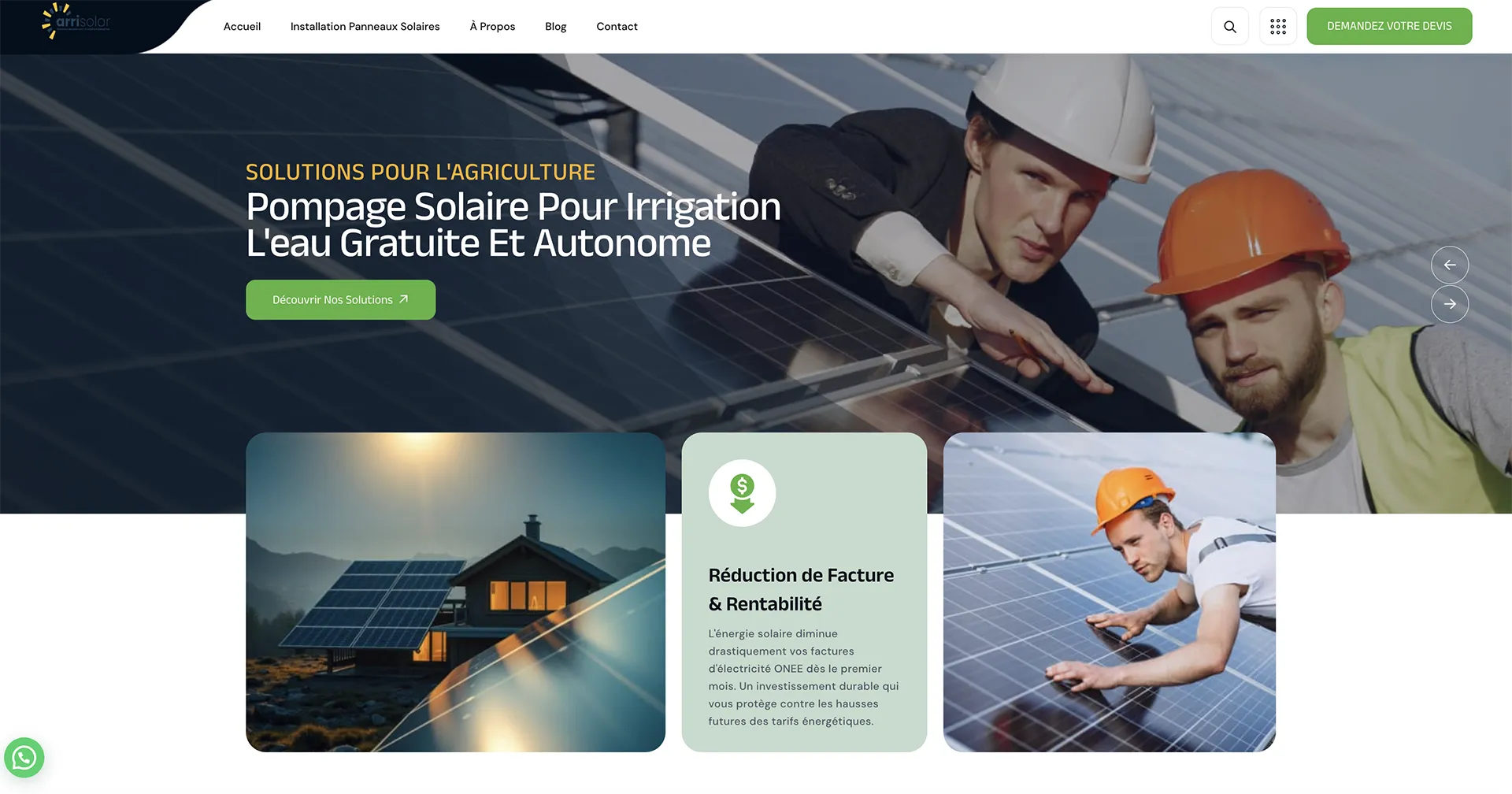 Aperçu de la page d’accueil du site web Arrisolar